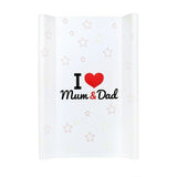 Saltea de infasat, New Baby, I love mum and dad, 50x70, Din material plastic rezistent la apa, Fara substante nocive, 0 luni+, White