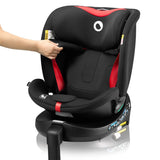 Scaun auto, Lionelo, i-Size Navy, 0-36 Kg, 40-150 cm, Cu isofix si picior de fixare, Protectie laterala, Rotire 360 grade, Ajustare spatar in 4 pozitii, Tetiera reglabila in 11 trepte, Conform cu R129, Negru/Rosu