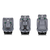 Scaun auto, Lionelo, Lavender I-size, Isofix, Cu centura TopTether, Cu spatar inclinabil in 5 pozitii, Cu tetiera reglabila in 13 pozitii, Instalare cu fata inainte, 9-36 Kg, 76-150 cm, Conform cu ECE R129, Gri