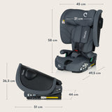 Scaun auto pliabil, Lionelo, Nelly, i-Size, 76- 150 cm, Tetiera reglabila in 15 pozitii, Spatar reglabil in 4 pozitii, Sisteme de fixare Isofix si Top Tether, Sezut lat si confortabil, Conform cu ECE R129, Gri