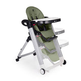 Scaun de masa, Petite&Mars, Tasty, Multifunctional, Pana la 15 kg, Reglabil pe inaltime in 7 pozitii, Spatar reglabil pana la 175 grade, Suport picioare si tavita reglabile, Cu roti, Aluminiu, Mature Olive