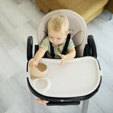 Scaun de masa, Petite&Mars, Tasty, Multifunctional, Pana la 15 kg, Reglabil pe inaltime in 7 pozitii, Spatar reglabil pana la 175 grade, Suport picioare si tavita reglabile, Cu roti, Aluminiu, Mature Olive