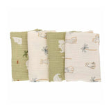 Set 4 lavete, Bubaba, Din muselina, Dimensiune 40x40 cm, Pentru spalarea si ingrijirea fetei si a corpului bebelusului dupa masa sau baita, Green/Beige