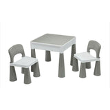 Set masuta si doua scaune, New Baby, Pentru copii, Grey and White, Cu parte detasabila si reversibila, Partea reversibila pentru Lego Duplo