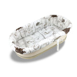 Set pentru landou/cosulet, MimiNu, Cu protectie, saltea si pernuta, Din bumbac certificat Oeko Tex Standard 100, Design, Woodland