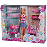 Set Simba Steffi Love New Born Baby Set papusa 29 cm, 1 bebelus si accesorii