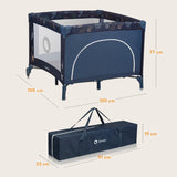 Tarc de joaca copii, Lionelo, Bonnie, Pana la 15 kg, 100 x 100 cm, Pliere compacta, Include geanta de transport, Din plasa, Cu intrare laterala cu fermoar, Cu roti, Cu salteluta din spuma, Conform cu EN12227, Albastru