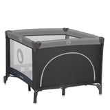 Tarc de joaca copii, Lionelo, Bonnie, Pana la 15 kg, 100 x 100 cm, Pliere compacta, Include geanta de transport, Din plasa, Cu intrare laterala cu fermoar, Cu roti, Cu salteluta din spuma, Conform cu EN12227, Gri inchis