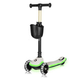 Trotineta pentru copii, Lionelo, Mey, Ultrapliabila, Cu lumini si cosulet, Maner ajustabil pe inaltime, 3 ani+, Pana la 50 Kg, Ultra usor, 2.8 kg, Conform cu standardul EN71-1/2/3, Certificata Intertek, Bej