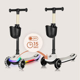 Trotineta pentru copii, Lionelo, Mey, Ultrapliabila, Cu lumini si cosulet, Maner ajustabil pe inaltime, 3 ani+, Pana la 50 Kg, Ultra usor, 2.8 kg, Conform cu standardul EN71-1/2/3, Certificata Intertek, Bej