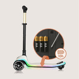 Trotineta pentru copii, Lionelo, Mey, Ultrapliabila, Cu lumini si cosulet, Maner ajustabil pe inaltime, 3 ani+, Pana la 50 Kg, Ultra usor, 2.8 kg, Conform cu standardul EN71-1/2/3, Certificata Intertek, Bej