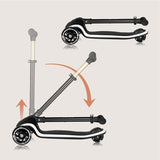 Trotineta pentru copii, Lionelo, Mey, Ultrapliabila, Cu lumini si cosulet, Maner ajustabil pe inaltime, 3 ani+, Pana la 50 Kg, Ultra usor, 2.8 kg, Conform cu standardul EN71-1/2/3, Certificata Intertek, Negru