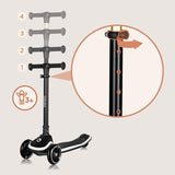Trotineta pentru copii, Lionelo, Mey, Ultrapliabila, Cu lumini si cosulet, Maner ajustabil pe inaltime, 3 ani+, Pana la 50 Kg, Ultra usor, 2.8 kg, Conform cu standardul EN71-1/2/3, Certificata Intertek, Negru