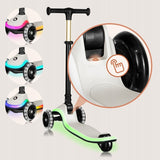 Trotineta pentru copii, Lionelo, Mey, Ultrapliabila, Cu lumini si cosulet, Maner ajustabil pe inaltime, 3 ani+, Pana la 50 Kg, Ultra usor, 2.8 kg, Conform cu standardul EN71-1/2/3, Certificata Intertek, Bej