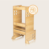 Turn de invatare Montessori, Lionelo, Cass, Functie de raft pentru carti, Pana la 30 kg, 12 luni - 6 ani, Din MDF si furnir, 3 trepte de inaltime, Alb