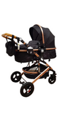 Carucior Belecoo , model 2 in 1 cu suspensii si roti cauciuc plin ,recomandat 0-36 luni, culoare NEGRU, BBDBLCN