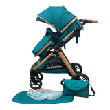 Carucior model 2 in 1 Belecoo XID, reversibil ,cu pliere compacta, 0-36 luni, turcoaz BBDXIDT