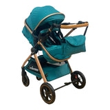 Carucior model 2 in 1 Belecoo XID, reversibil ,cu pliere compacta, 0-36 luni, turcoaz BBDXIDT