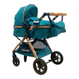 Carucior model 2 in 1 Belecoo XID, reversibil ,cu pliere compacta, 0-36 luni, turcoaz BBDXIDT